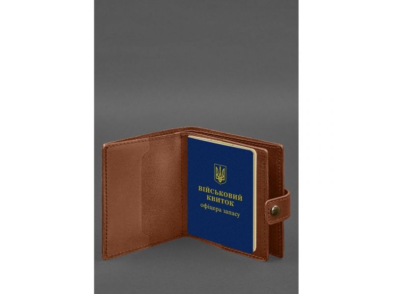 Кожаная обложка-портмоне для военного билета офицера запаса (широкий документ) Светло-коричневый, фото 3