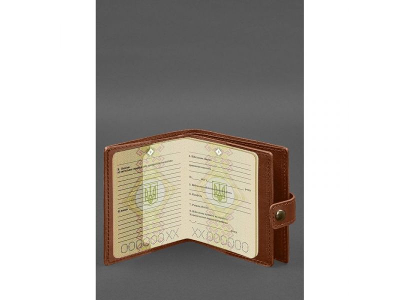 Кожаная обложка-портмоне для военного билета офицера запаса (широкий документ) Светло-коричневый, фото 4