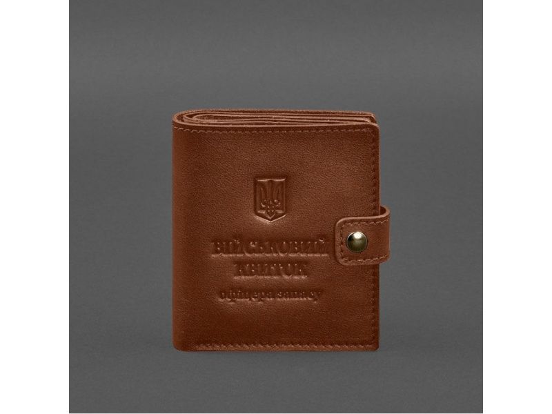 Кожаная обложка-портмоне для военного билета офицера запаса (широкий документ) Светло-коричневый, фото 8