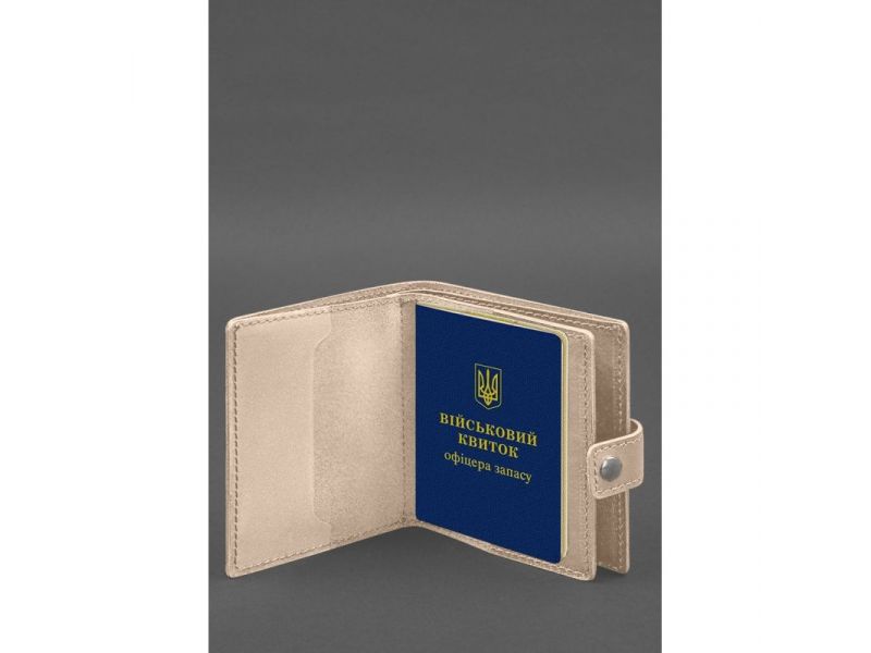 Кожаная обложка-портмоне для военного билета офицера запаса (широкий документ) Светло-бежевый, фото 3