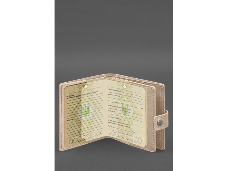 Кожаная обложка-портмоне для военного билета офицера запаса (широкий документ) Светло-бежевый, фото 4