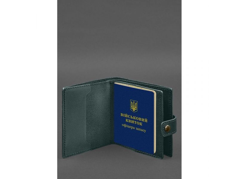 Кожаная обложка-портмоне для военного билета офицера запаса (широкий документ) Зеленый, фото 3
