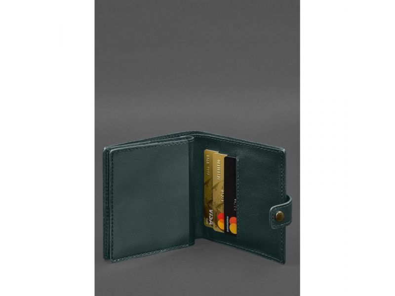 Кожаная обложка-портмоне для военного билета офицера запаса (широкий документ) Зеленый, фото 6