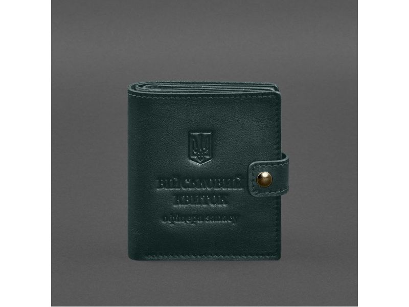 Кожаная обложка-портмоне для военного билета офицера запаса (широкий документ) Зеленый, фото 8