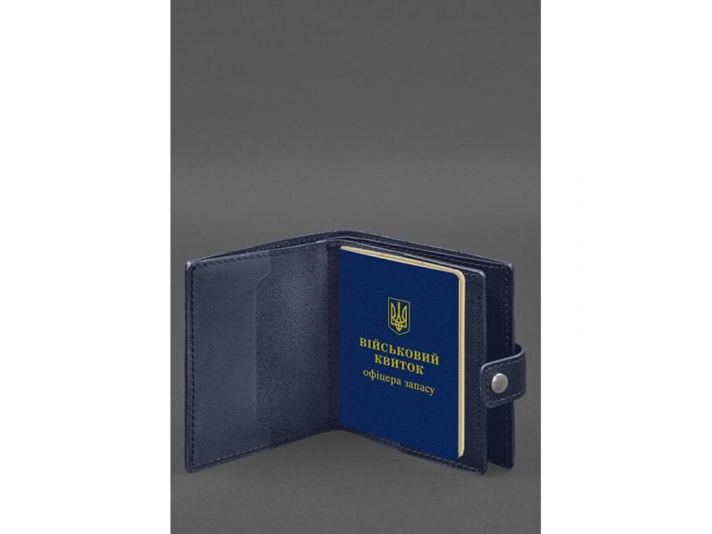 Кожаная обложка-портмоне для военного билета офицера запаса (широкий документ) Синий, фото 3
