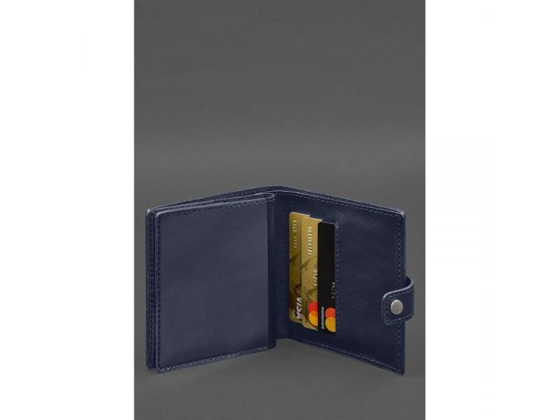 Кожаная обложка-портмоне для военного билета офицера запаса (широкий документ) Синий, фото 6