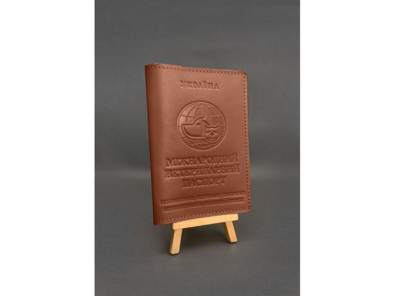Кожаная обложка на ветеринарный паспорт Светло-коричневая, фото 1