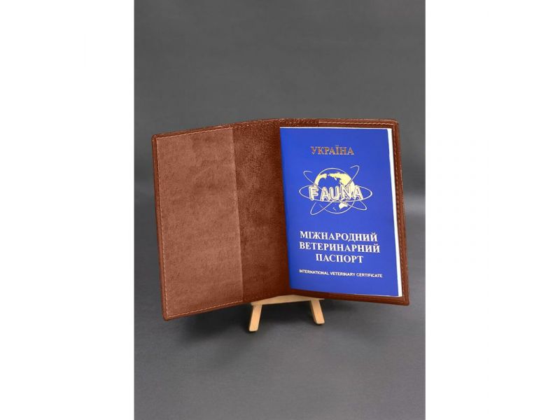 Кожаная обложка на ветеринарный паспорт Светло-коричневая, фото 3