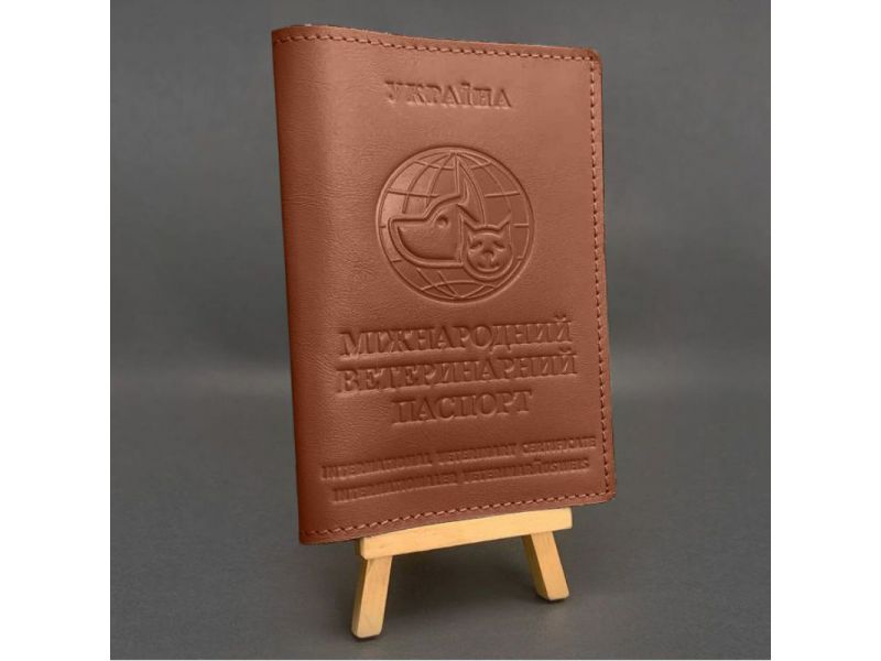 Кожаная обложка на ветеринарный паспорт Светло-коричневая, фото 4