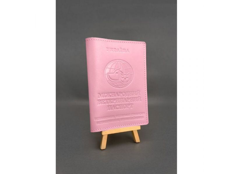 Кожаная обложка на ветеринарный паспорт розовая, фото 1