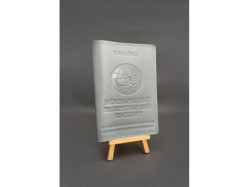 Кожаная обложка на ветеринарный паспорт серая, фото 1