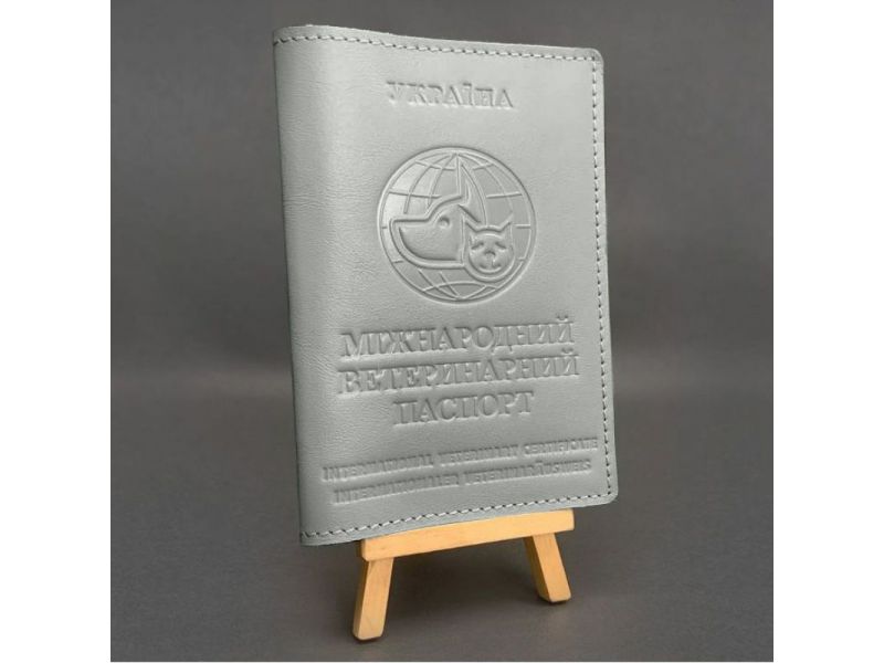 Кожаная обложка на ветеринарный паспорт серая, фото 4