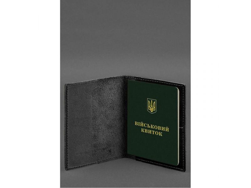 Кожаная обложка для военного билета с карманами 7.2 черный краст, фото 3
