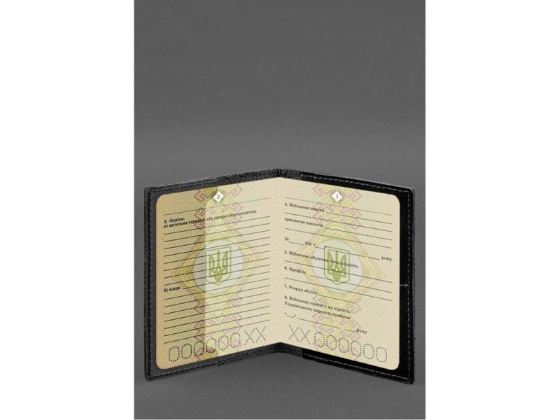 Кожаная обложка для военного билета с карманами 7.2 черный краст, фото 4