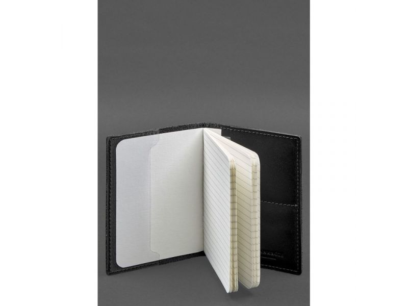 Кожаная обложка для военного билета с карманами 7.2 черный краст, фото 6