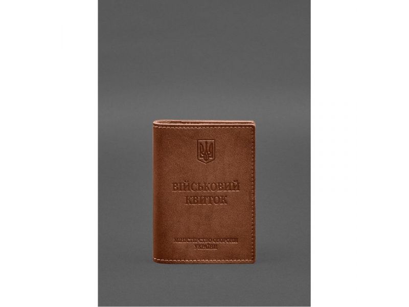 Кожаная обложка для военного билета с карманами 7.2 светло-коричневый краст, фото 1