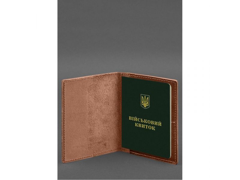 Кожаная обложка для военного билета с карманами 7.2 светло-коричневый краст, фото 3