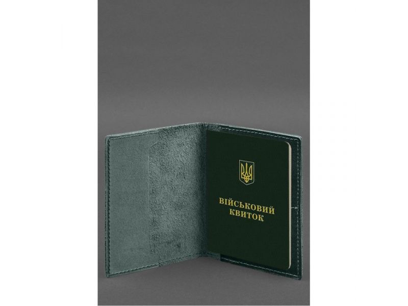 Кожаная обложка для военного билета с карманами 7.2 зеленый краст, фото 3