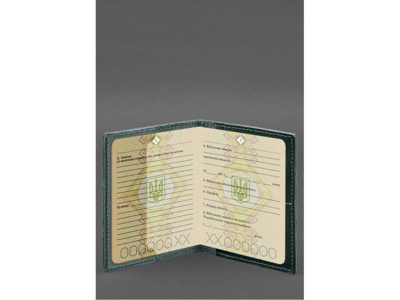 Кожаная обложка для военного билета с карманами 7.2 зеленый краст, фото 4