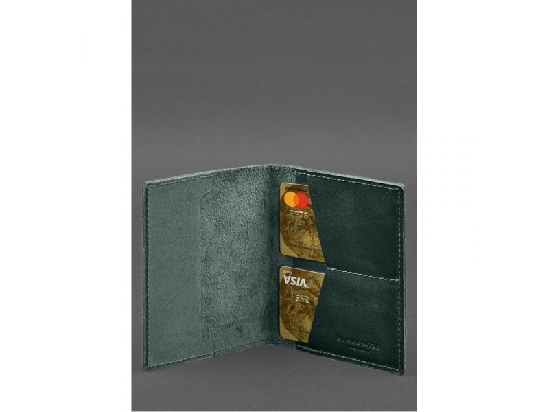 Кожаная обложка для военного билета с карманами 7.2 зеленый краст, фото 5