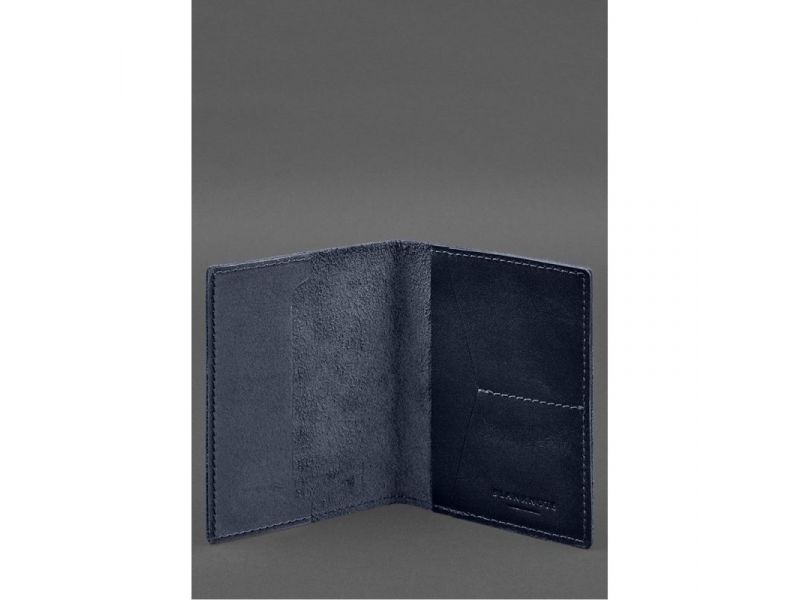 Кожаная обложка для военного билета с карманами 7.2 синий краст, фото 2