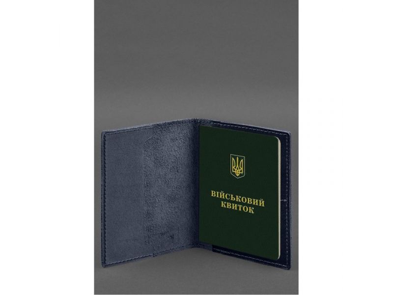Кожаная обложка для военного билета с карманами 7.2 синий краст, фото 3