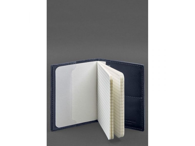 Кожаная обложка для военного билета с карманами 7.2 синий краст, фото 6