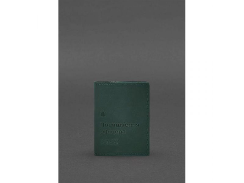 Кожаная обложка для удостоверения офицера 9.2 зеленая Crazy Horse, фото 1