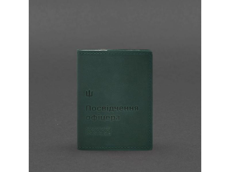 Кожаная обложка для удостоверения офицера 9.2 зеленая Crazy Horse, фото 5