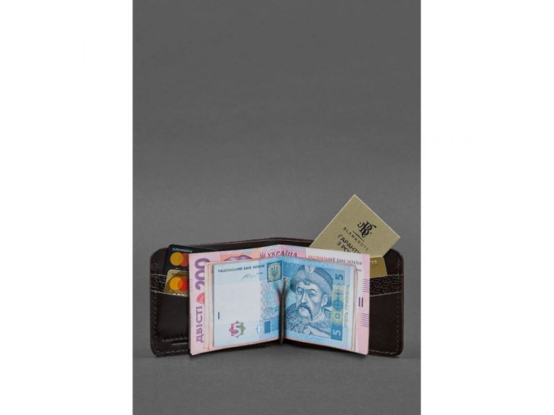 Кожаное портмоне 4.4 (с зажимом) Темно-коричневый краст карбон, фото 2