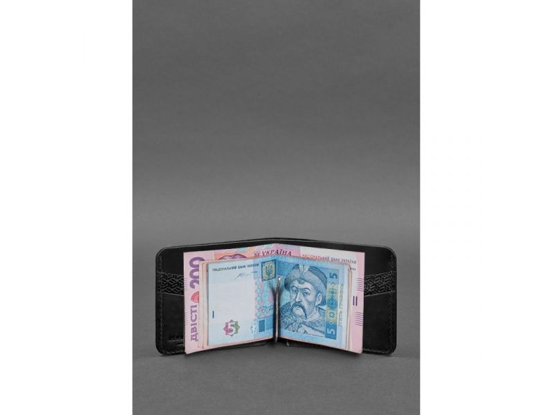 Кожаное портмоне 4.4 (с зажимом) черный Crazy Horse карбон, фото 2