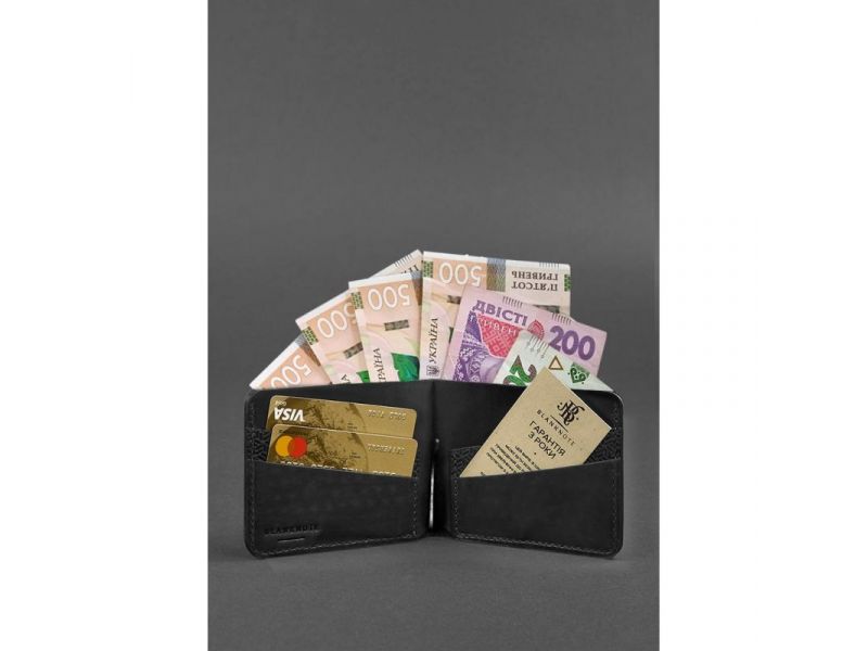 Кожаное портмоне 4.4 (с зажимом) черный Crazy Horse карбон, фото 3