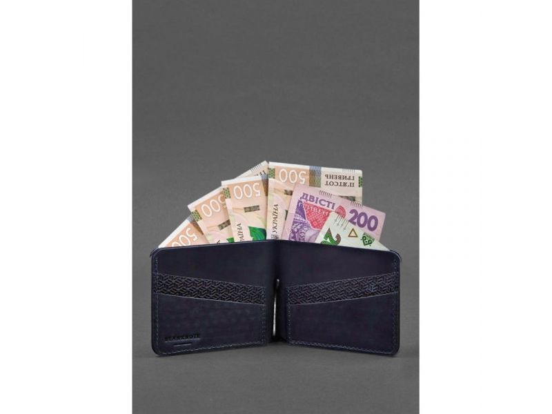 Кожаное портмоне 4.4 (с зажимом) синий Crazy Horse карбон, фото 3