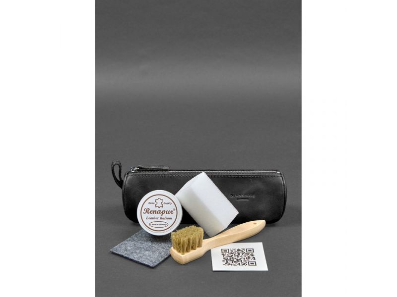 Набор для ухода за кожаными изделиями в кожаном чехле черный, фото 1