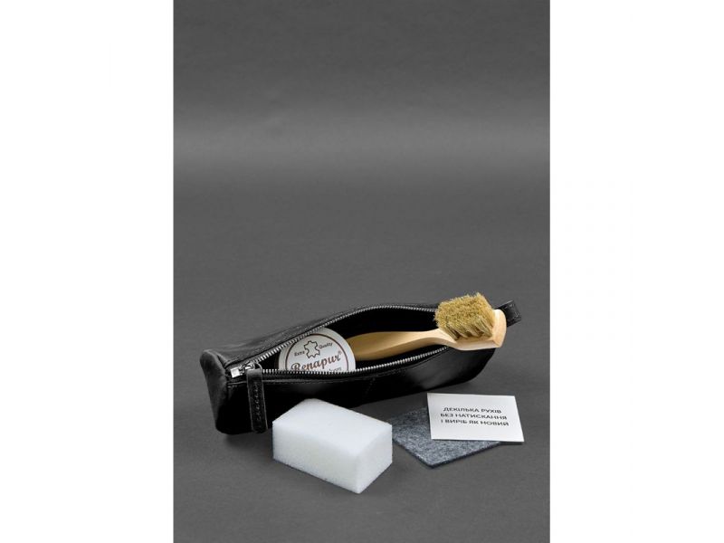 Набор для ухода за кожаными изделиями в кожаном чехле черный, фото 2