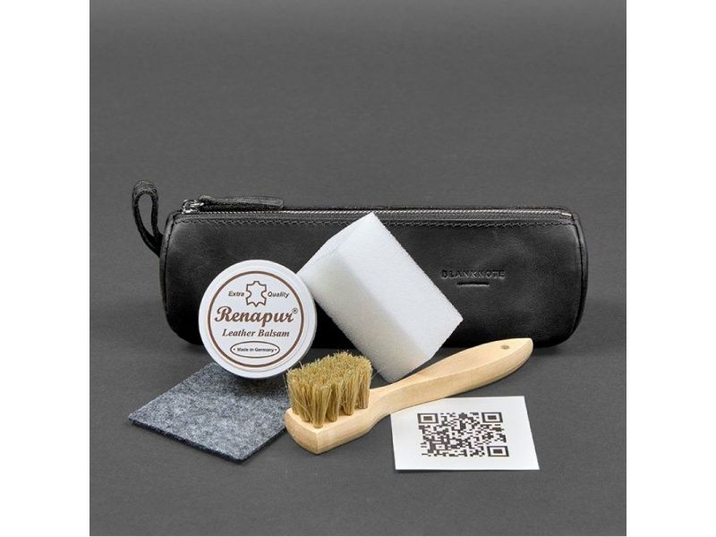 Набор для ухода за кожаными изделиями в кожаном чехле черный, фото 3