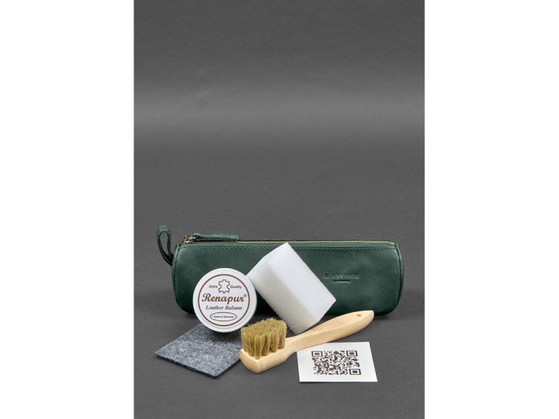 Набор для ухода за кожаными изделиями в кожаном чехле зеленый, фото 1