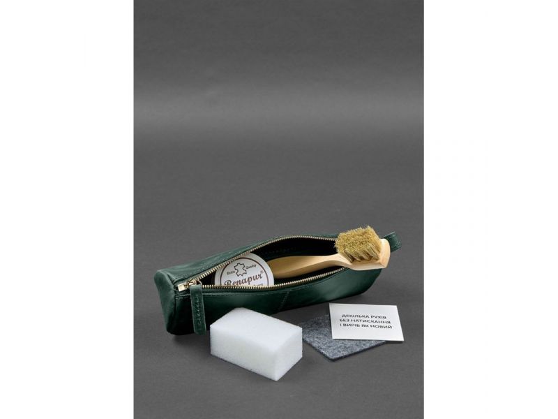 Набор для ухода за кожаными изделиями в кожаном чехле зеленый, фото 2