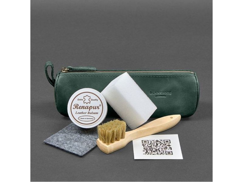 Набор для ухода за кожаными изделиями в кожаном чехле зеленый, фото 3