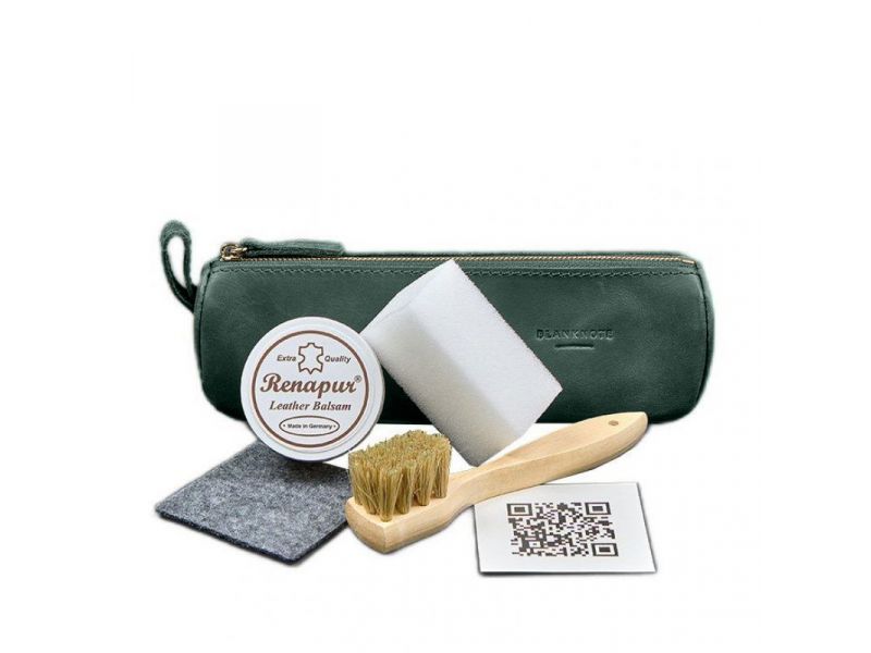 Набор для ухода за кожаными изделиями в кожаном чехле зеленый, фото 4