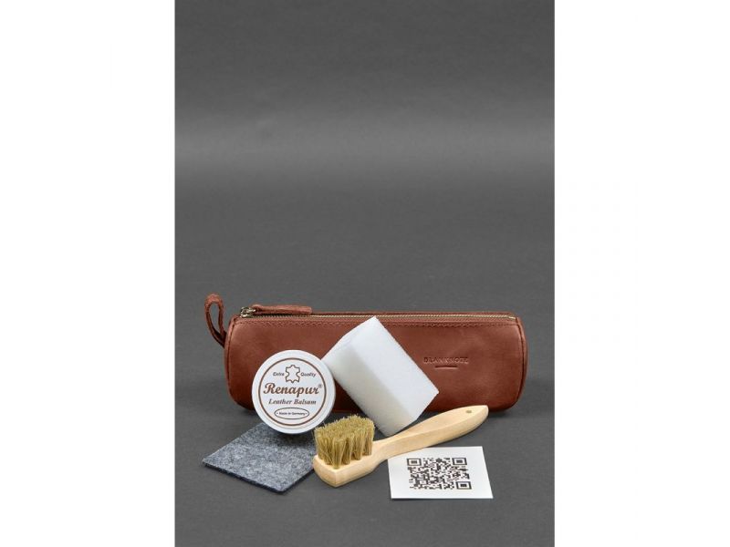 Набор для ухода за кожаными изделиями в кожаном чехле светло-коричневый, фото 1