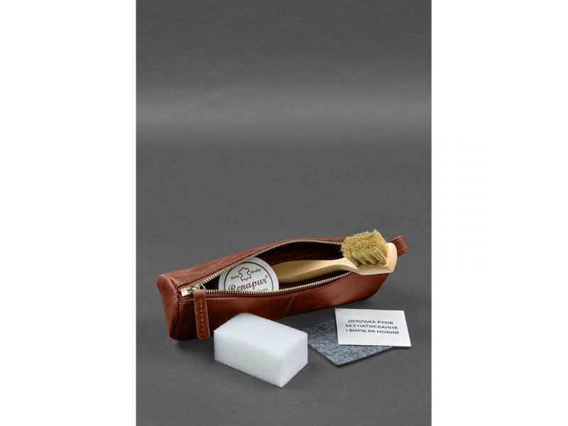 Набор для ухода за кожаными изделиями в кожаном чехле светло-коричневый, фото 2