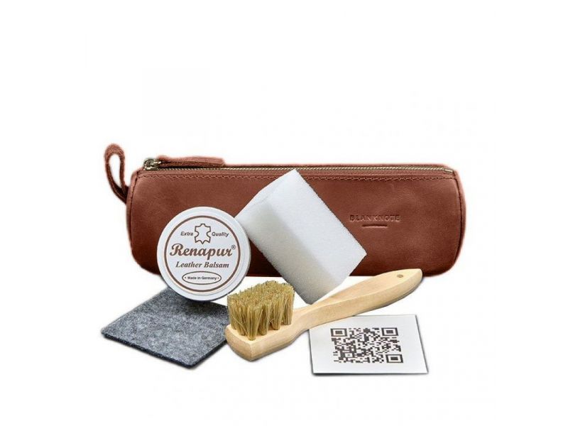 Набор для ухода за кожаными изделиями в кожаном чехле светло-коричневый, фото 4