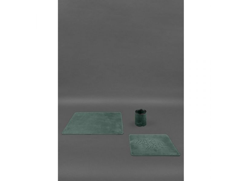 Настольный набор из натуральной кожи  5.0 с картой Украины Зеленый Crazy Horse, фото 3