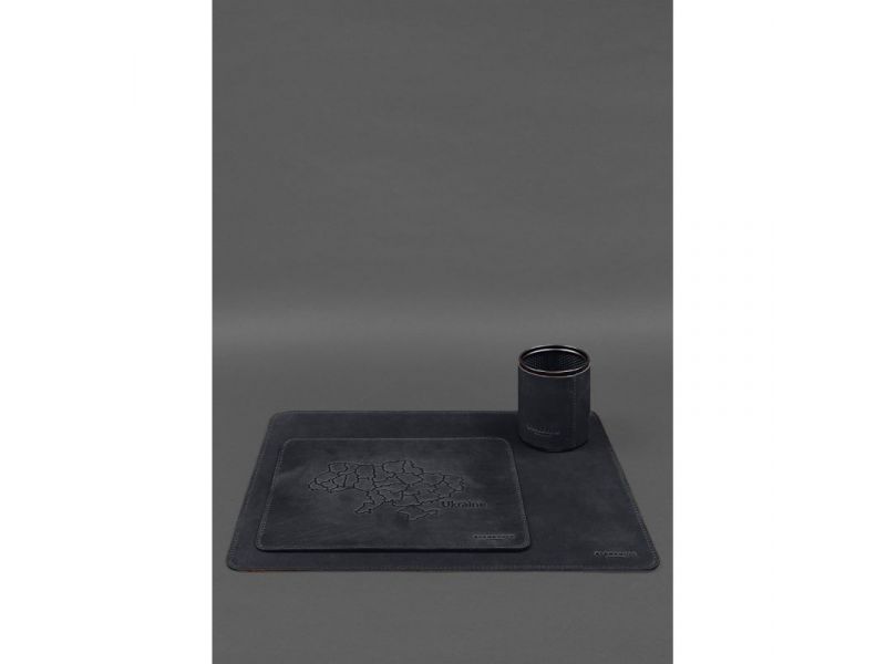 Настольный набор из натуральной кожи  5.0 с картой Украины Синий Crazy Horse, фото 1