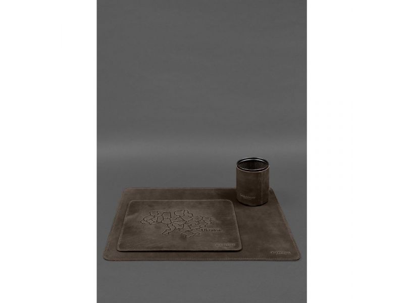 Настольный набор из натуральной кожи  5.0 с картой Украины Темно-коричневый Crazy Horse, фото 1