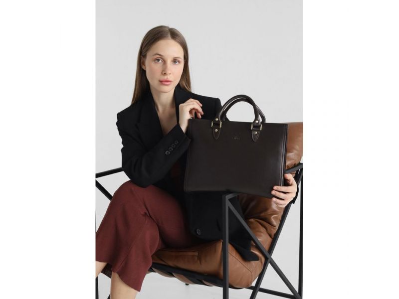 Женская кожаная сумка Fancy A4 коричневая краст, фото 7