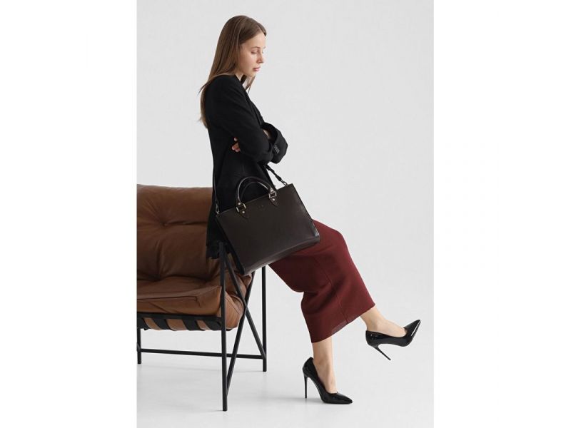 Женская кожаная сумка Fancy A4 коричневая краст, фото 8