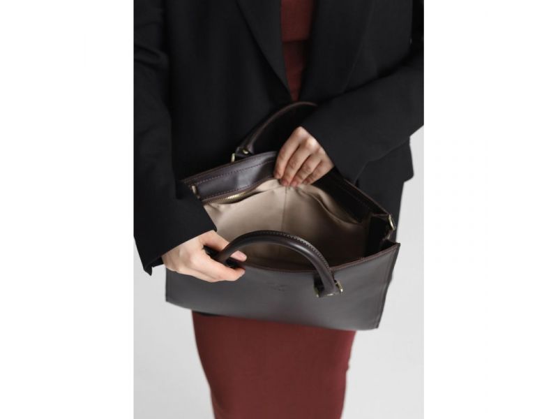 Женская кожаная сумка Fancy A4 коричневая краст, фото 9