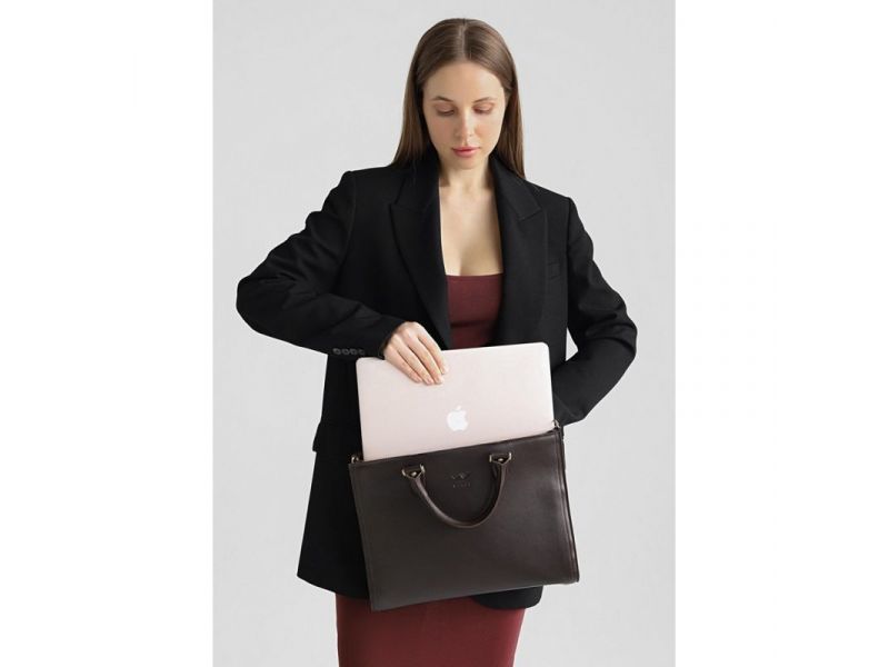 Женская кожаная сумка Fancy A4 коричневая краст, фото 10